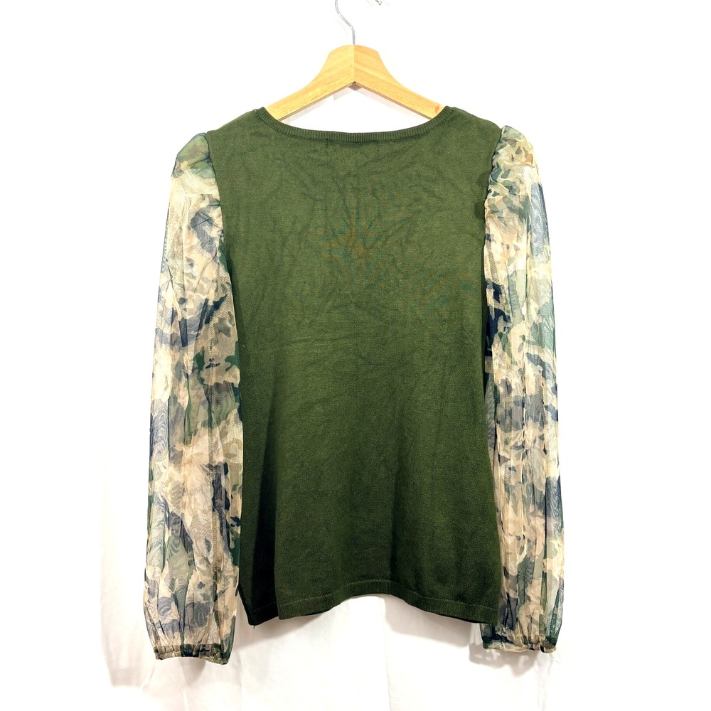 Women's Green Sweater Sheer Floral Long Sleeves, Rayon Blend-Feminine, Size M - Picture 2 of 6